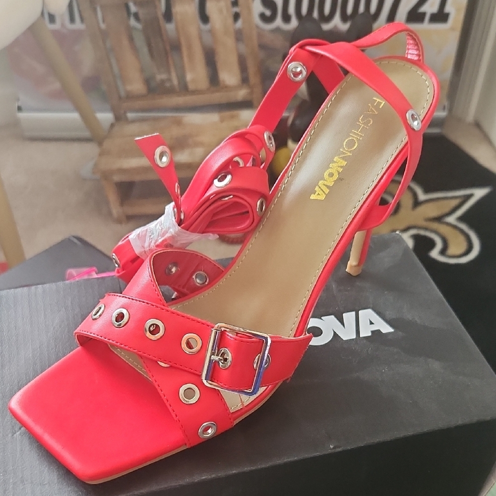 Fashion Nova Red Heels with Square-Toe Design